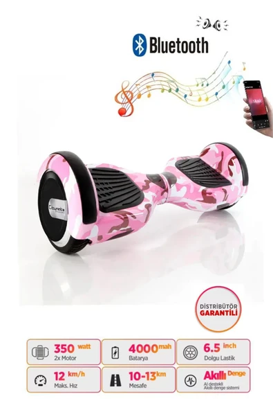 Elektrikli Kaykay Scooter Hoverboard 6.5 Inch Pembe Kamuflaj Grafity D05 - 2