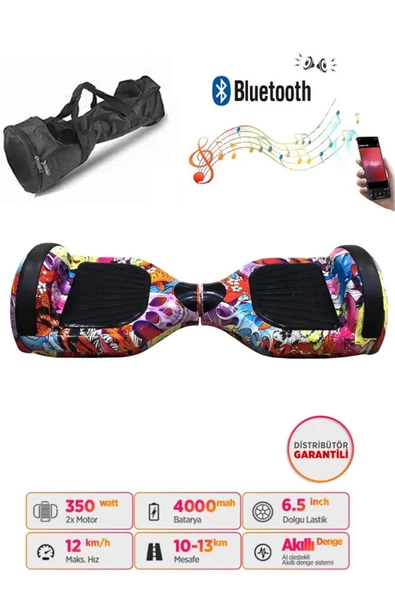 Elektrikli Kaykay Hoverboard Bluetooth Hoparlörlü 6.5 İnç Grafiti D16 - Çanta Hediye - Resim 6