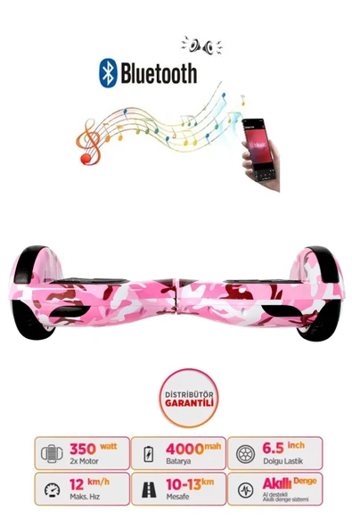 Elektrikli Kaykay Scooter Hoverboard 6.5 Inch Pembe Kamuflaj Grafity D05
