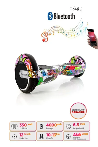 Elektrikli Kaykay Scooter Hoverboard 6.5 Inch Yaprak Grafity Desenli Akıllı D04 - Resim 2