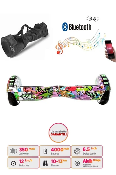 Elektrikli Kaykay Full Ledli Hoverboard Bluetooth Hoparlörlü 6.5 Inch Çanta Hediyeli D04