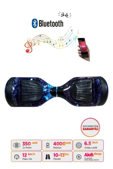 Elektrikli Kaykay Hoverboard 6.5 Inç Gökyüzü Grafity Desenli Akıllı Denge D12 - 3