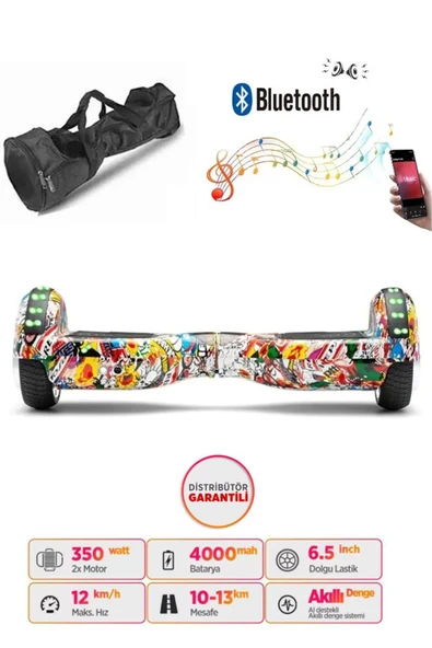 Elektrikli Kaykay Full Ledli Hoverboard Bluetooth Hoparlörlü 6.5 Inch Çanta Hediyeli D19 ürün görseli