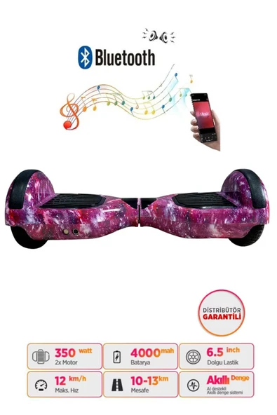 Elektrikli Kaykay Hoverboard 6.5 Inch Uzay Mor Grafity Desenli Akıllı Denge D13 - 2
