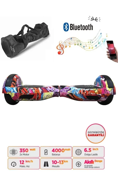 Elektrikli Kaykay Hoverboard Bluetooth Hoparlörlü 6.5 İnç Grafiti D16 - Çanta Hediye - Resim 4