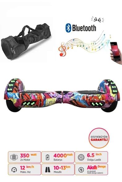 Elektrikli Kaykay Full Ledli Hoverboard Bluetooth Hoparlörlü 6.5 Inch Çanta Hediye D16 - Resim 4