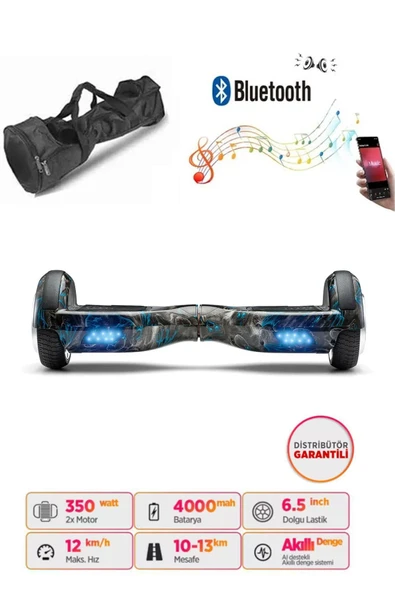 Elektrikli Kaykay Hoverboard Bluetooth Hoparlörlü 6.5 İnç Grafiti D18 - Çanta Hediye ürün görseli