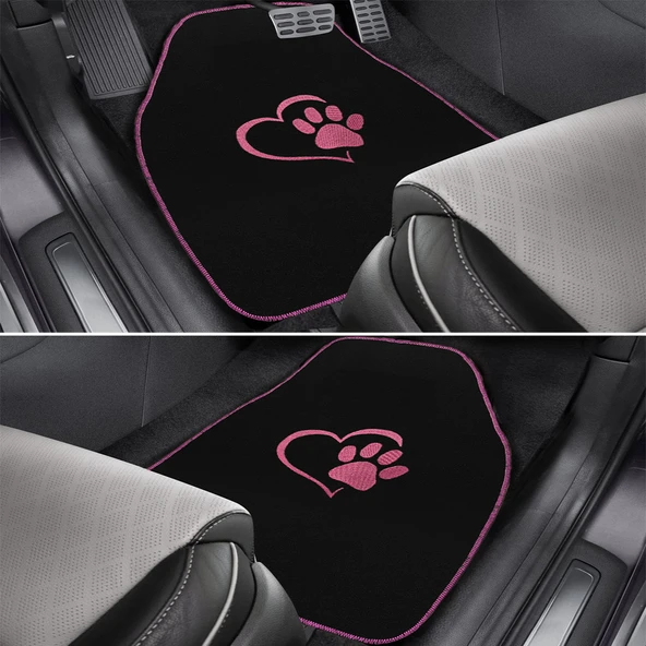 Sevgili Köpek Pati Desenli Pembe Nakışlı Araç Halı Paspas Seti / Şık ve Sevimli Oto Paspas Aksesuar - Resim 6