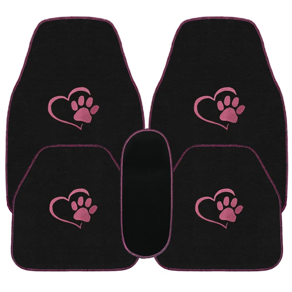 Sevgili Köpek Pati Desenli Pembe Nakışlı Araç Halı Paspas Seti / Şık ve Sevimli Oto Paspas Aksesuar - Resim 8