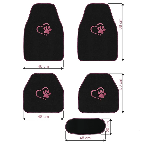 Sevgili Köpek Pati Desenli Pembe Nakışlı Araç Halı Paspas Seti / Şık ve Sevimli Oto Paspas Aksesuar - Resim 7