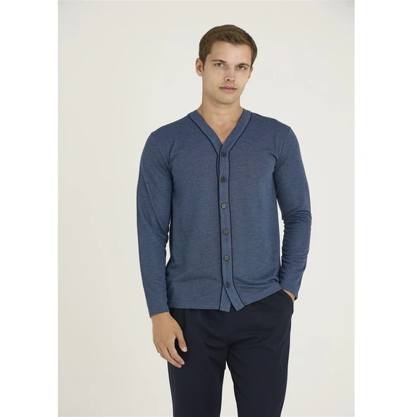 Kly Jakarlı Penye Önden Düğmeli Gömlek Erkek Pijama Takım - 6