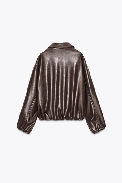 Suni Deri Bomber Ceket - Resim 2