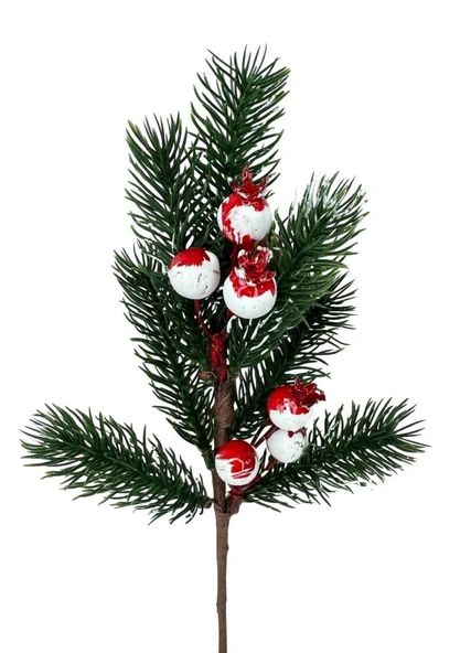 Yapay Çiçek Kokina Narlı Çam Dalı Karlı Renk 30cm Yılbaşı Çiçeği Red Berry - Resim 2