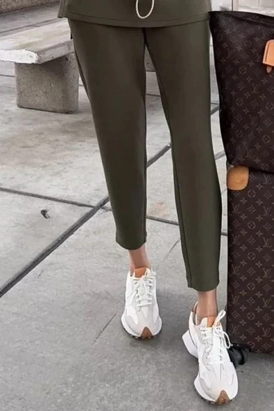 Kadın Uzun Kollu Balıkçı Yaka Belden Lastikli Modal Bluz Ve Pantolon Ikili Takım - Resim 4