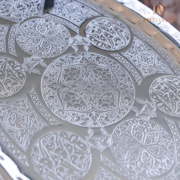 DMT Gaziantep Bakır 42,5 cm Osmanlı El İşi Sunum tepsi Kına tepsisi 42.5cmx28cm ürün görseli
