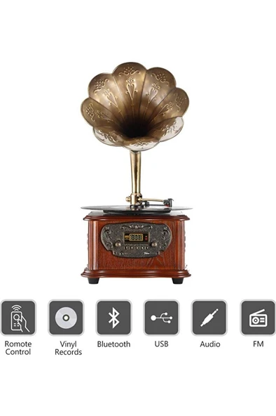 RMJ-209C Gramofon Pikap Radyo Bluetooth Usb Plak Çalar - 5