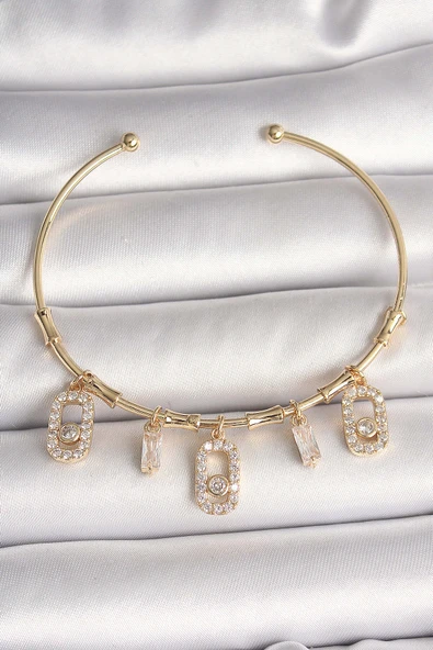 Pirinç Gold Renk Sallantı Zirkon Taşlı Messika Figür Charm Kadın Bileklik ürün görseli 1