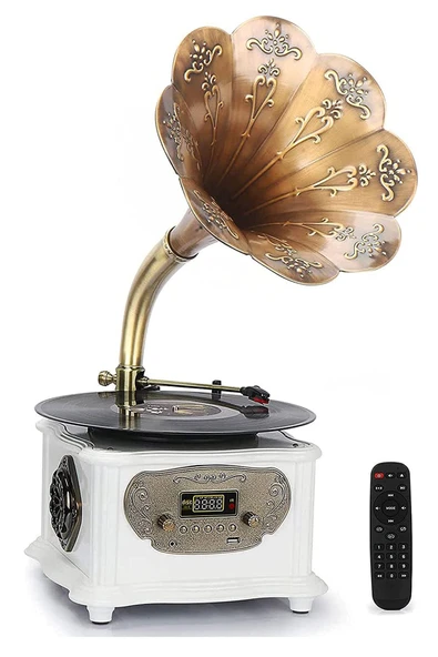 RMJ-209C Gramofon Pikap Radyo Bluetooth Usb Plak Çalar Beyaz - Resim 5