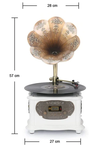 RMJ-209C Gramofon Pikap Radyo Bluetooth Usb Plak Çalar Beyaz ürün görseli