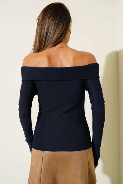 Madonna Çapraz Yaka Bluz Lacivert - Resim 8