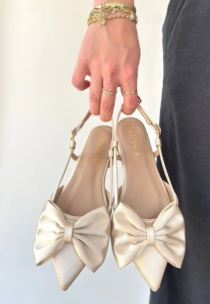 Cenya Bej Saten Babet Ayakkabı - Resim 2