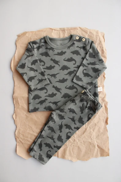 Dinozor Baskılı Bebek Alt Üst Takım - Resim 7