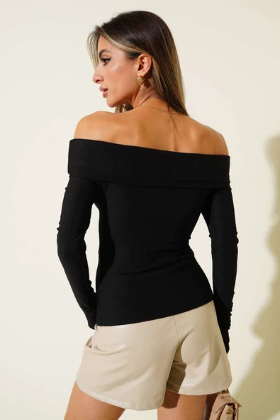 Madonna Yaka Düğmeli Bluz siyah - Resim 7