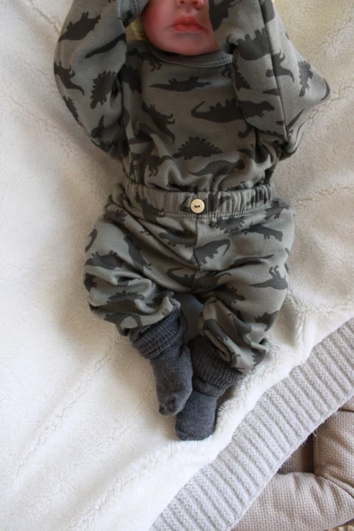 Dinozor Baskılı Bebek Alt Üst Takım - Resim 5