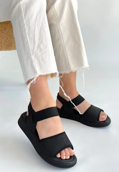 Jake Siyah Hasır Cilt Sandalet - Resim 10