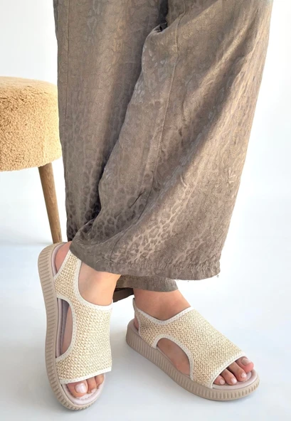 Wayi Bej Hasır Cilt Sandalet - Resim 18