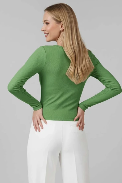 Çıtçıt Detaylı Bluz Yeşil - Resim 5