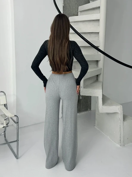 Fitilli şardonlu pantolon gri - Resim 14