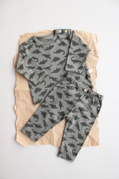 Dinozor Baskılı Bebek Alt Üst Takım - Resim 2