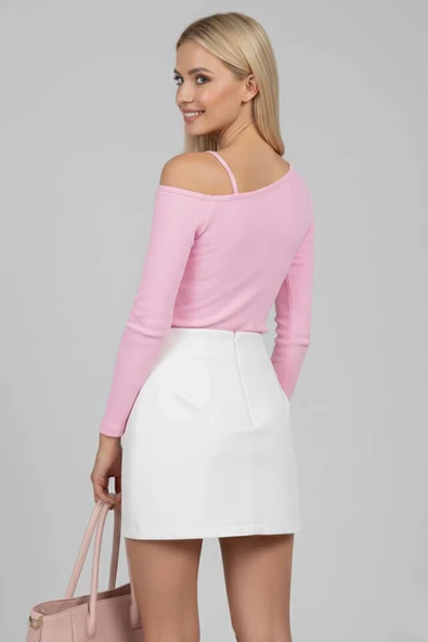 Tek Omuz İpli Bluz Pembe - Resim 3