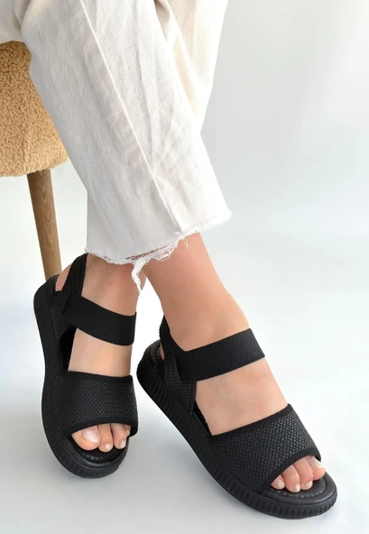 Jake Siyah Hasır Cilt Sandalet - Resim 5