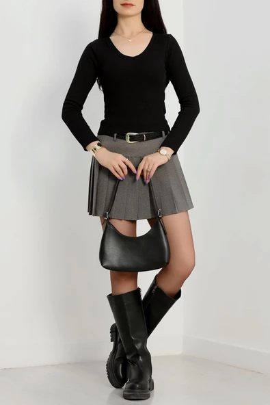 V yaka kaşkorse bluz siyah - Resim 9