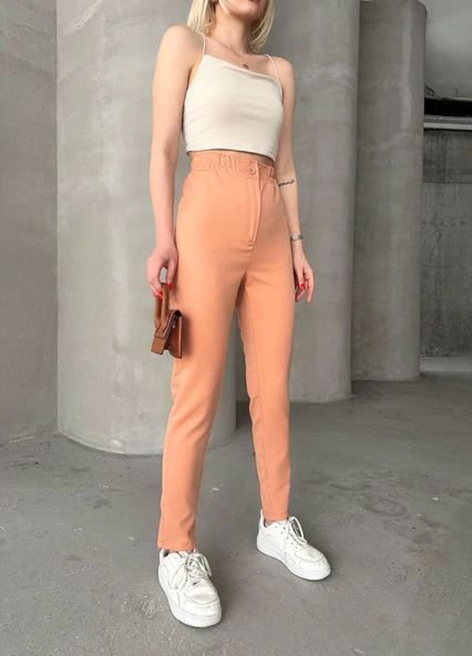 Beli lastikli karamel pantolon - Resim 2