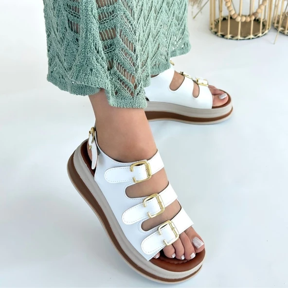 Jatay Beyaz Cilt Sandalet - Resim 4