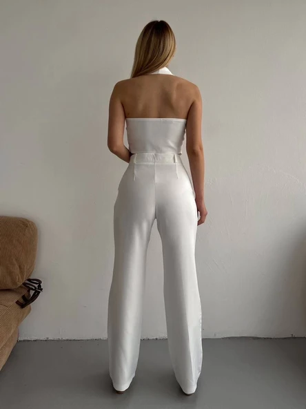 Palazzo pantolon beyaz s23211 - Resim 4