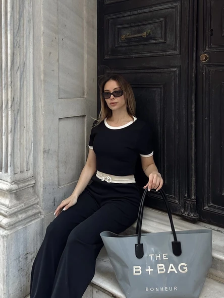 Crop pantolon biyeli takım siyah - Resim 14