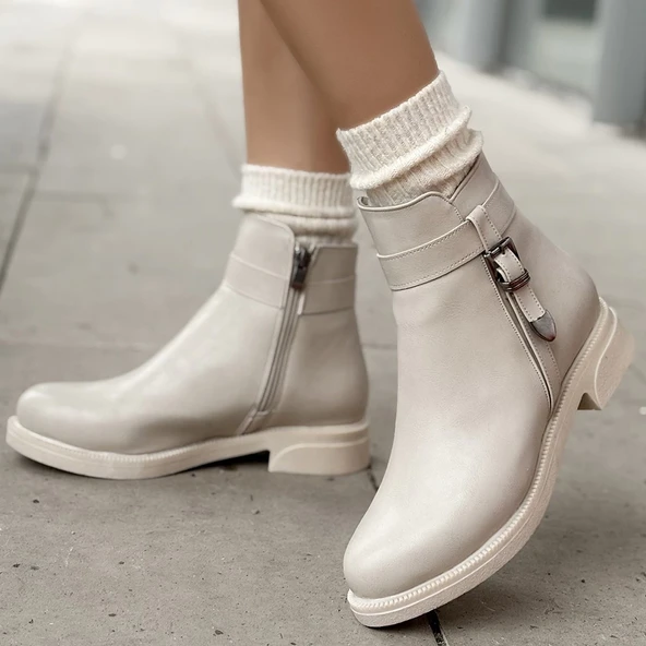 Wiota Bej Cilt Topuklu Bot - Resim 4