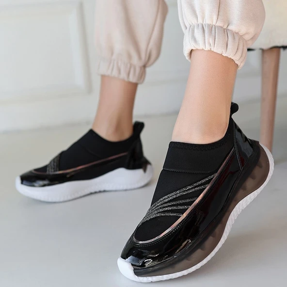 Keita Siyah Rugan Streç Detaylı Spor Ayakkabı - Resim 4