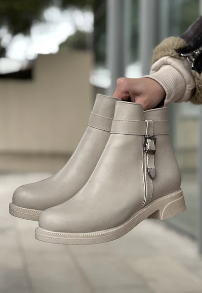 Wiota Bej Cilt Topuklu Bot - Resim 3