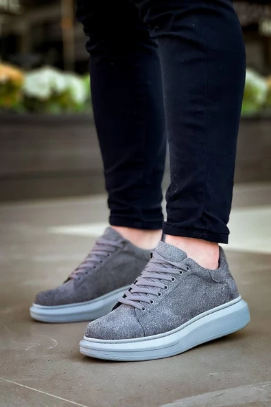 KB-X500 Kuback Gri Süet Yüksek Taban Bağcıklı Günlük Erkek Ayakkabı - Resim 3