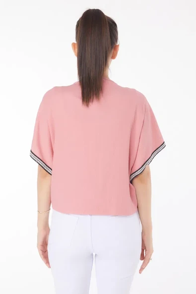 V yaka büzgülü detaylı bluz - Resim 8