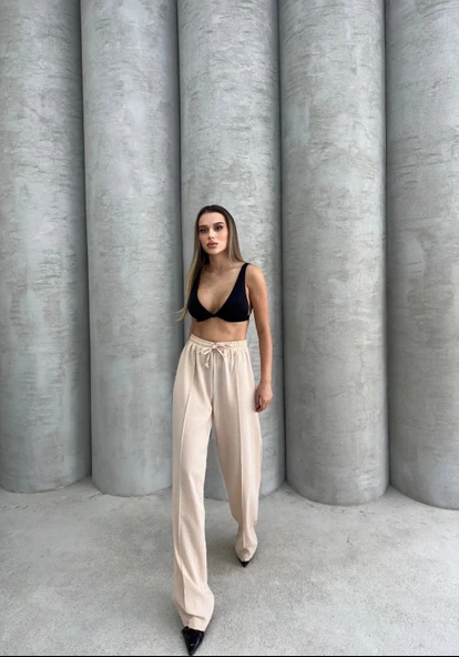 Çımalı keten pantolon - Resim 2