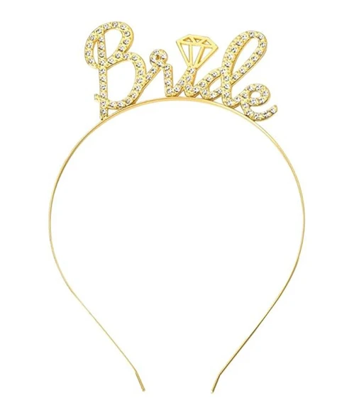 Altın Renkli Taşlı “Bride” Gelin Tacı – El Yazısı Yazı Tipiyle - Resim 3