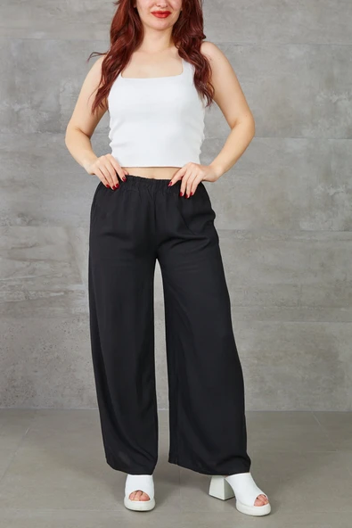 Kadın Bol Paça Rahat Kalıp Beli Lastikli Salaş Pantolon - Resim 6