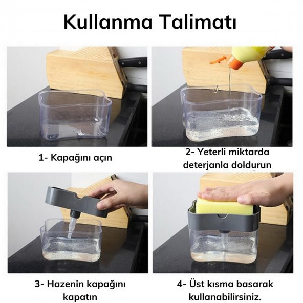 İkisi Bir Arada  Basmalı Pratik Sıvı Sabunluk Pompası ve Bulaşık Yıkama Süngeri Haznesi - 6