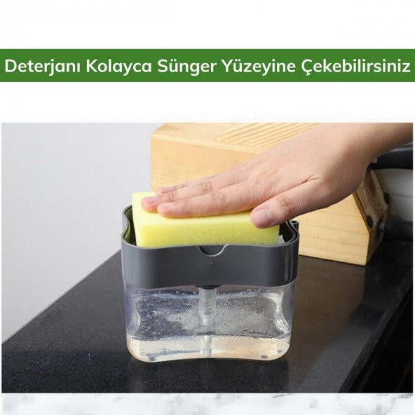 İkisi Bir Arada  Basmalı Pratik Sıvı Sabunluk Pompası ve Bulaşık Yıkama Süngeri Haznesi - 7